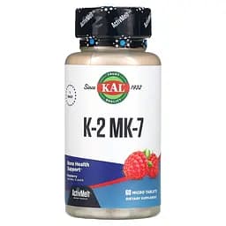 Вітамін K2 у формі менахінону-7 KAL Vitamin K2 MK-7, 60 таблеток для підтримки кісток та серцево-судинної системи - Малина