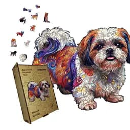 Дерев'яний фігурний пазл Милий Ши-тцу, А1, Дерев'яна коробка 500+ елементів