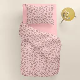 Дитяча постільна білизна фланель в ліжечко PASTEL LEOPARD CS1, рожевий (Flannel_GepardejBeige_17Lilac_140) - мініатюра 2