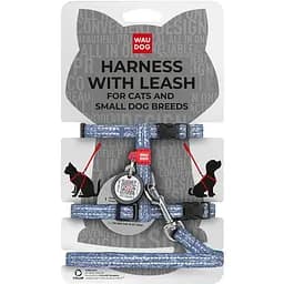 Шлея з повідцем Waudog Re-cotton з QR паспортом, з відновленої бавовни, світловідбиваюча, пластиковий фастекс, XS