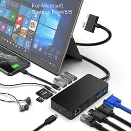 Док-станція Surface Pro для 4/5/6 USB Hub Dock Station з портом Gigabit Ethernet, портом VGA дисплея 4K HDMI DP, портами 3xUSB 3.0