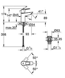 Змішувач для умивальника S-Size + натискний донний клапан Grohe BauLoop New 23878001 Хром - мініатюра 2