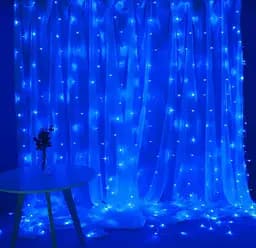 Гірлянда штора завіса Водоспад 3х3 м 280 LED велика лампа 3D (білий шнур, з перехідником) Синя - мініатюра 3