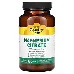 Магній, кальцій та фосфор Country Life Magnesium Citrate, 120 таблеток для підтримки кісток