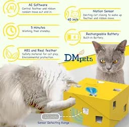 DMpets Інтерактивні іграшки для кішок Автоматична стрічка з пером мишей Pop Out Hide в 12 отворів для домашніх кішок 2022 - мініатюра 2