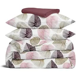 Комплект постільної білизни Cosas Pastel leaves CS2 Євро бежевий (LeafBeigeRoseBlack_97Cherry_200)