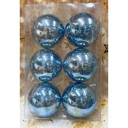 Набір ялинкових іграшок пластикових круглих 6 шт 12 см Блакитний