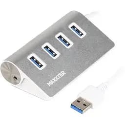 Хаб Usb Maxxter HU3A-4P-01, серебристый, Usb 3.0 - 4xUsb 3.0, кабель 30 см, алюминиевый корпус