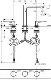 Змішувач Hansgrohe Metropol 160 для умивальника на 3 отвори Chrome 32515000 Хром - мініатюра 3