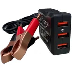 Адаптер питания 12V/24V на 5V с 3 USB-портами и зажимами для аккумулятора для аварийной зарядки телефонов.