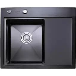 Кухонна мийка Platinum Handmade 580x480x220 L чорна (товщина 3.0/1.5 мм корзина та дозатор в комплекті)