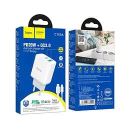 Зарядний адаптер Hoco C105A 20W Type-C і USB зі швидким заряджанням і LED-підсвіткою - мініатюра 8