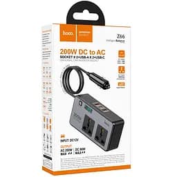 АЗП інвертор Hoco Z66 New PD66W+QC3.0 (2USB-A/1C/2xSocket) (0.5m) Black - мініатюра 2