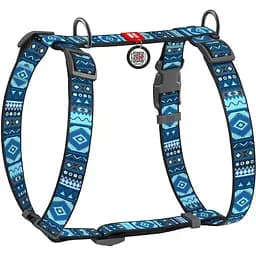 Шлея для собак Waudog Nylon, анатомическая, H-образная, с QR паспортом, М, 40-70х50-80х2 см, Этно синий (5584)