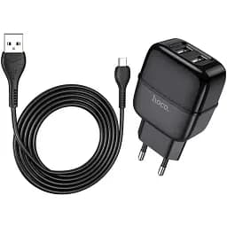 Блок живлення Hoco C77A 2 USB 2.4 А 12W адаптер зарядний із кабелем мікрочорний