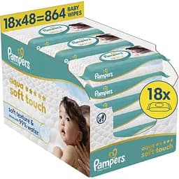 Дитячі вологі серветки Pampers Aqua Soft Touch 864 шт. (18 упаковок x 48 шт.)