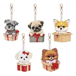 Набір брелків для алмазної мозаїки Собачки BR33, 5 штук