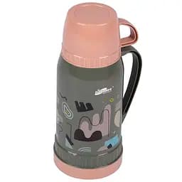 Термос Supretto детский с ручкой и чашкой хаки с бежевым 1 л (82790003)