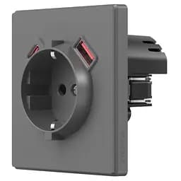 Розетка Videx Nota одинарна із заземленням USB-A+C 20W сірий графіт (VF-NT-SK1GUC-GR)
