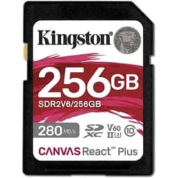 Карта памяти SDXC (UHS-II U3) Kingston Canvas React Plus 256Gb class 10 V60 (R280MB/s, W150MB/s)