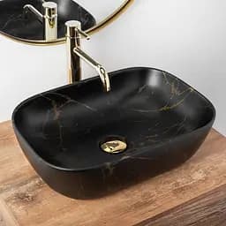 Умивальник Rea Belinda black marble mat накладний матовий REA-U8908, Чорний - мініатюра 5
