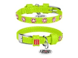 Ошейник для животных WAUDOG Glamour с QR-паспортом "Цветы" S Ш 20 мм Д 30-39 см салатовый (32025)