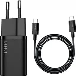Сетевое зарядное устройство Baseus Super Si Quick Charger with Mini Cable Type-C to Type-C 3A 25W EU Sets Черный