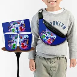 Набор: детская сумка-бананка+кружка Герои в масках 32х15см,бананка для мальчика через плечо на подарок (00899)