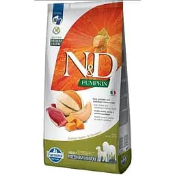 Сухий беззерновий корм для дорослих собак середніх та великих порід Farmina N&D Grain Free Pumpkin Dog Duck&Cantaloupe Adult Medium&Maxi, гарбуз, качка та диня, 12 кг