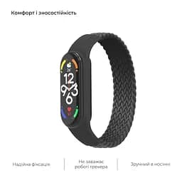 Ремінець для Xiaomi Mi Band 7/6/5/4, Braided Solo Loop, чорний, розмір S, нейлоновий плетений браслет, еластичний змінний ремінець для фітнес-трекера з надійним кріпленням, ArmorStandart (ARM59179) - мініатюра 4