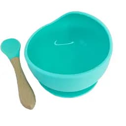 Силиконовая тарелка на присоске Mega Zayka с деревянной ложкой MGZ-0103 (Turquoise)