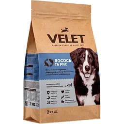Сухой корм Velet Лосось и Рис для взрослых собак средних и крупных пород 2 кг