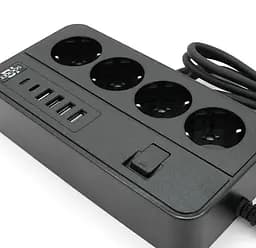 Сетевой фильтр-удлинитель Voltronic G-13, 3000W, 4 Socket + 4 USB 3,2А + 2 Type-C, 2м, Black - мініатюра 3