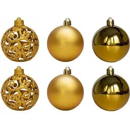 Набір ялинкових куль Devilon 6 шт D6 см золотистий матовий глянець гліттер пластик (251710)