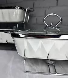 Набір з 3-х мармітів керамічних прямокутних Kitchen з кришками із скла Біло Сріблястий - мініатюра 3