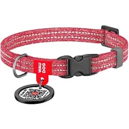 Нашийник для котів та собак міні-порід Waudog Re-cotton, з відновленої бавовни, світловідбиваючий, з QR паспортом, XS, 20-30х1 см, червоний