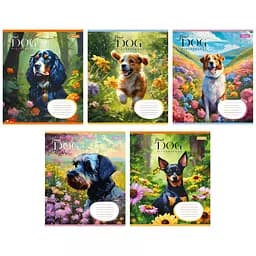 Зошити учнівські 18 аркушів клітинка 1B Floral dog, 25 шт. в упаковці
