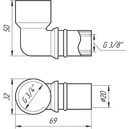 Кутник із внутрішньою різьбою прес APE AP 152 3/4″х20 000001732 - мініатюра 3