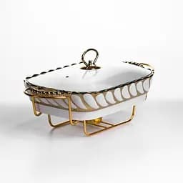 Мармитница фарфоровая Yiwu Tiffany 1.5 л со стеклянной крышкой на металлической подставке с подогревом 34х26х7 см мармит для первых блюд SG-428-13