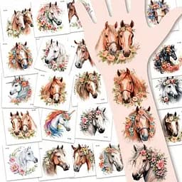 Набір тимчасових татуювань "Коні" Fresh Tattoo Horses-20-01 розмір 6х6 см - мініатюра 2
