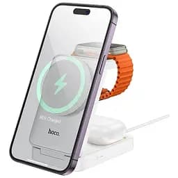 Бездротовий зарядний пристрій — підставка Hoco cq21 3-в-1 15 W біла