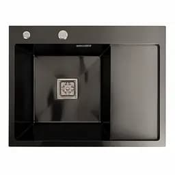 Кухонная мойка черная Platinum PVD Handmade 65x50 L(квадратный сифон 3,0/1), Черный