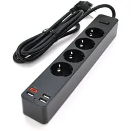 Мережевий фільтр KSC-717 Zhengya series на 4 розетки + 4 USB виходи 4000W, 1.8m, Black