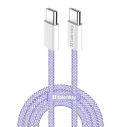 Кабель Type-C - Type-C, 1 м, Purple, ColorWay, 60 Вт, 3A, Braided Cotton (CW-CBPDCC061-PU)