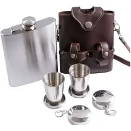 Набор в кожаном чехле Фляга и раздвижные стаканы 540 мл №PT-A