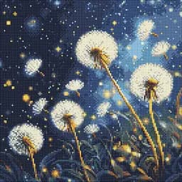 Набор с алмазной мозаикой на подрамнике Летящие одуванчики в вечернем небе Ideyka AMO8207, 40x40 см