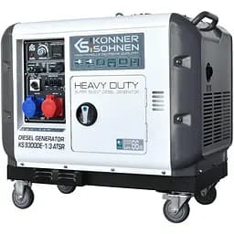 Генератор Синхронний KonnerSohnen KS 9300DE-1/3 ATSR,230/400В,6.5/6.0кВт,7.5/7.0кВт,1/3Фази, АВР(ATS), електростартер, 168кг / 7000 Вт / Дизель (KS93