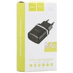 Мережевий зарядний пристрій Hoco C12 2 USB + USB Cable Type-C 2.4 A Black - мініатюра 2