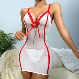 Сексуальний костюм медсестрички прозорий білий M/L рольовий образ для дорослих