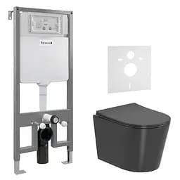Комплект инсталляция 3 в 1 Imprese i2330 + унитаз Imprese Jess Rimless i11330MG темно серый матовый с сидением Soft Close, Серый матовый